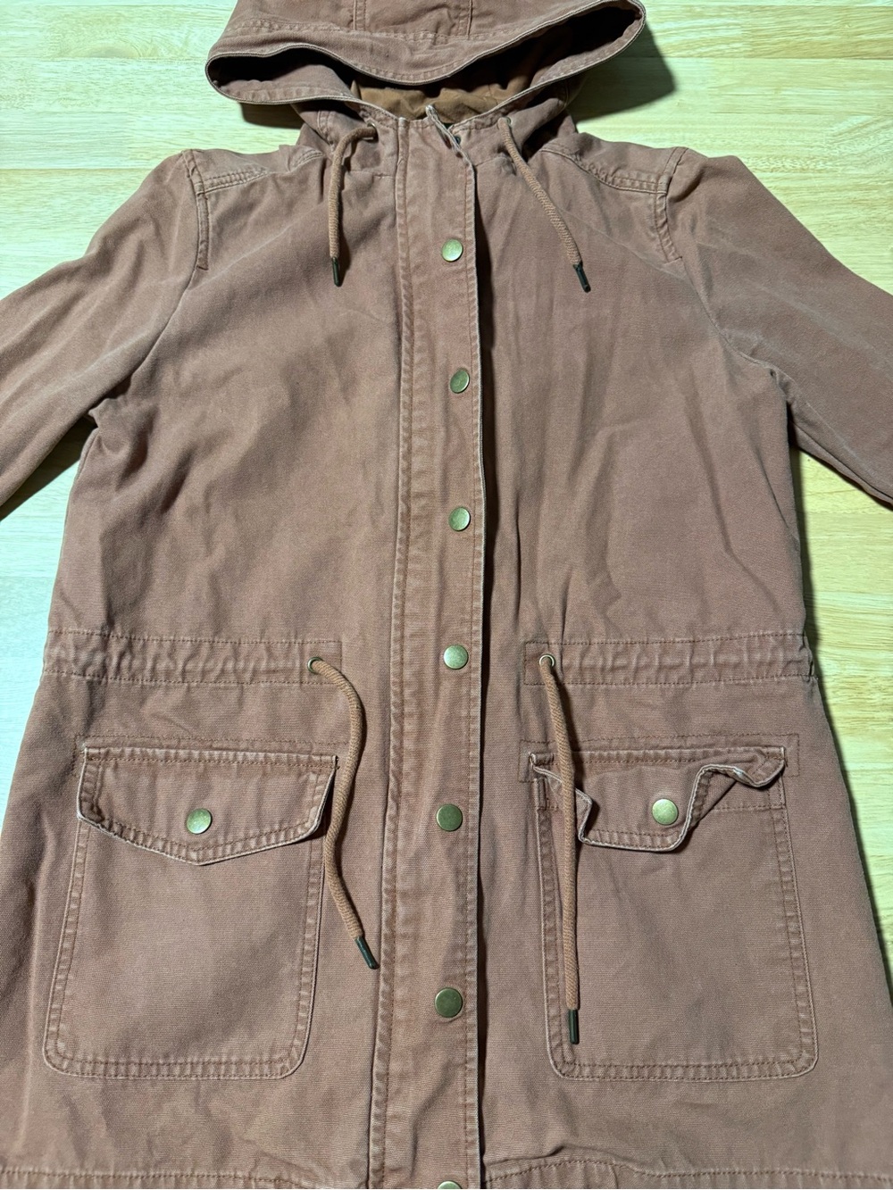 Forever 21 Women’s Burnt Orange Brown Utility Jacket Hooded Size Small - Picture 2 of 6